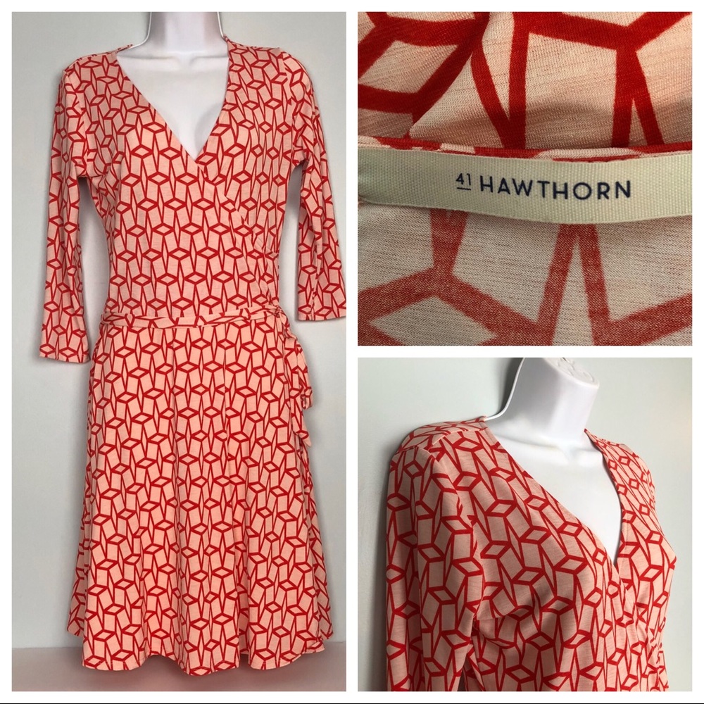 41 Hawthorne Geo Cube Jersey knit faux wrap dress